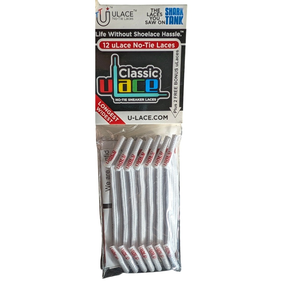 U-Lace Classic No-Tie Sneaker Laces White 12 Pack Plus 2 Bonus Shark Tank